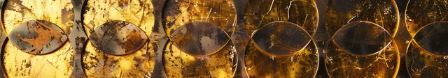 Golden abstract circular pattern with reflections.