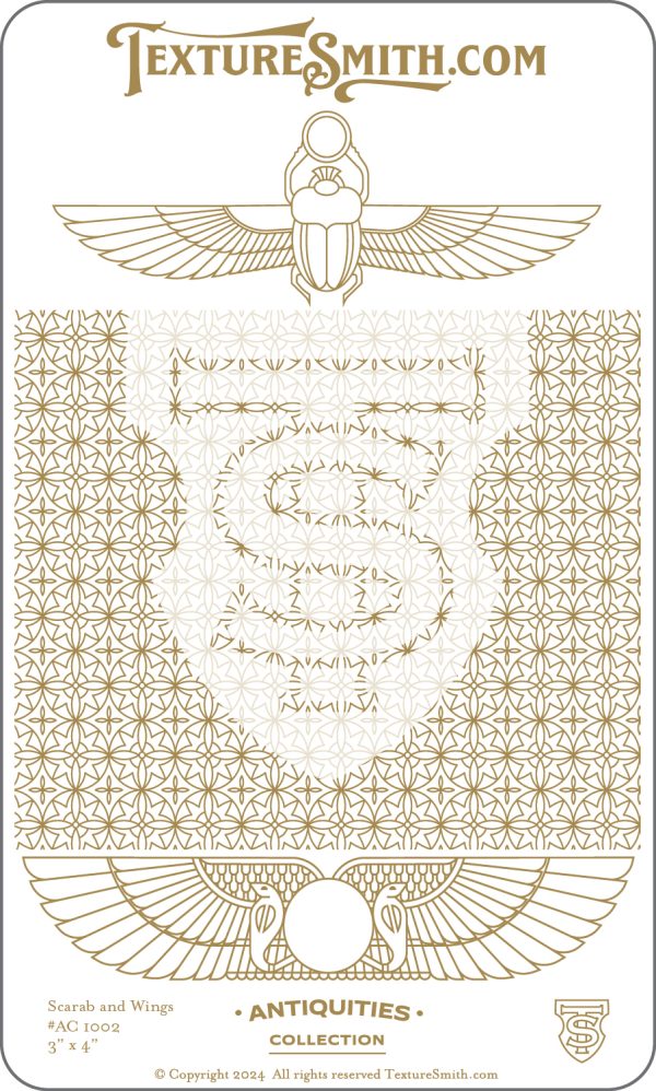 Ornate scarab design with decorative patterns.