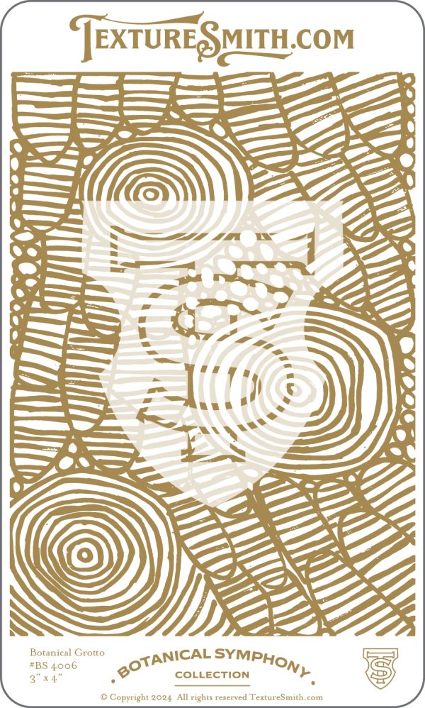 Abstract botanical patterns with circular designs.