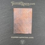 Copper sheet with geometric pattern and patina.