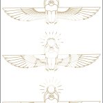 Three winged scarabs with radiant circles.