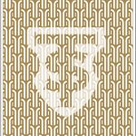 Gold geometric pattern with logo overlay.