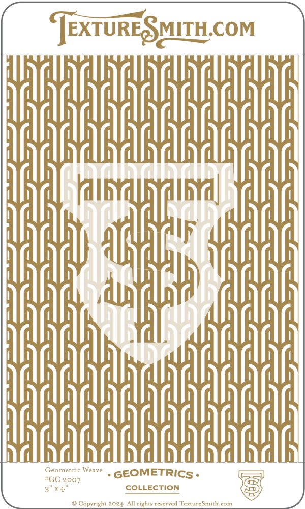 Gold geometric pattern with logo overlay.