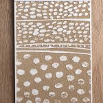 Textured card with white polka dot patterns.