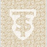 Gold spiral pattern on textured card background.