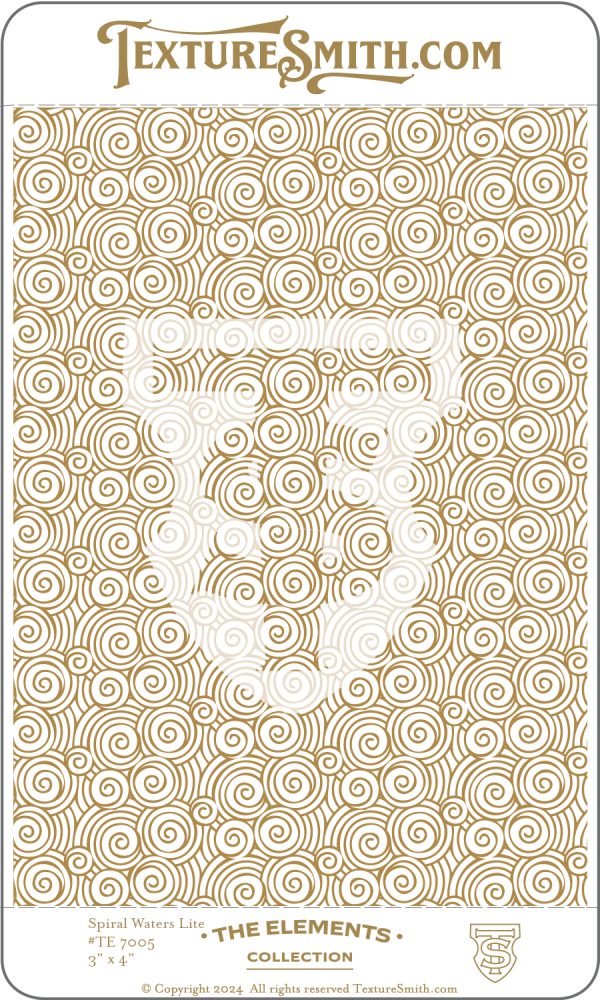 Gold spiral pattern on textured card background.