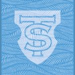 Blue textured design with leafy pattern.