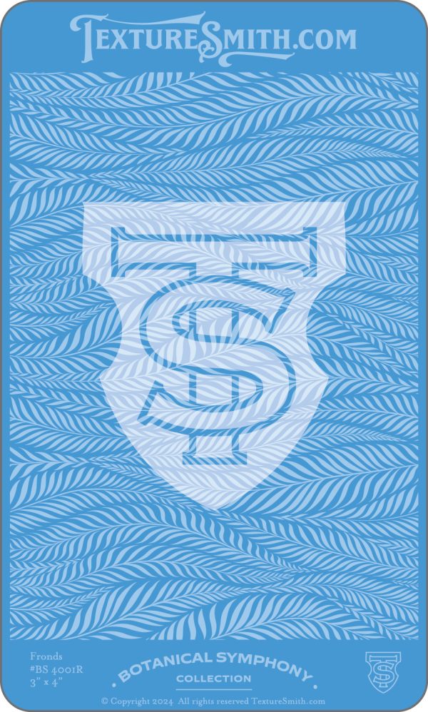 Blue textured design with leafy pattern.