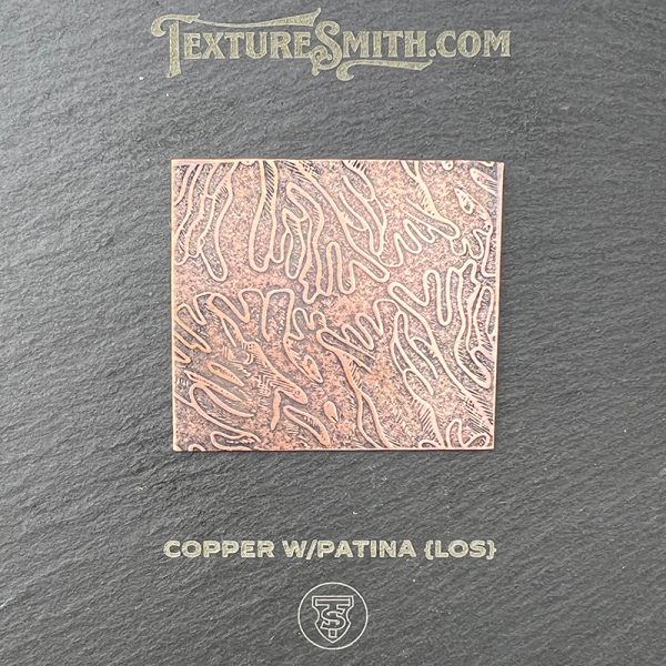Copper with patina texture sample display.
