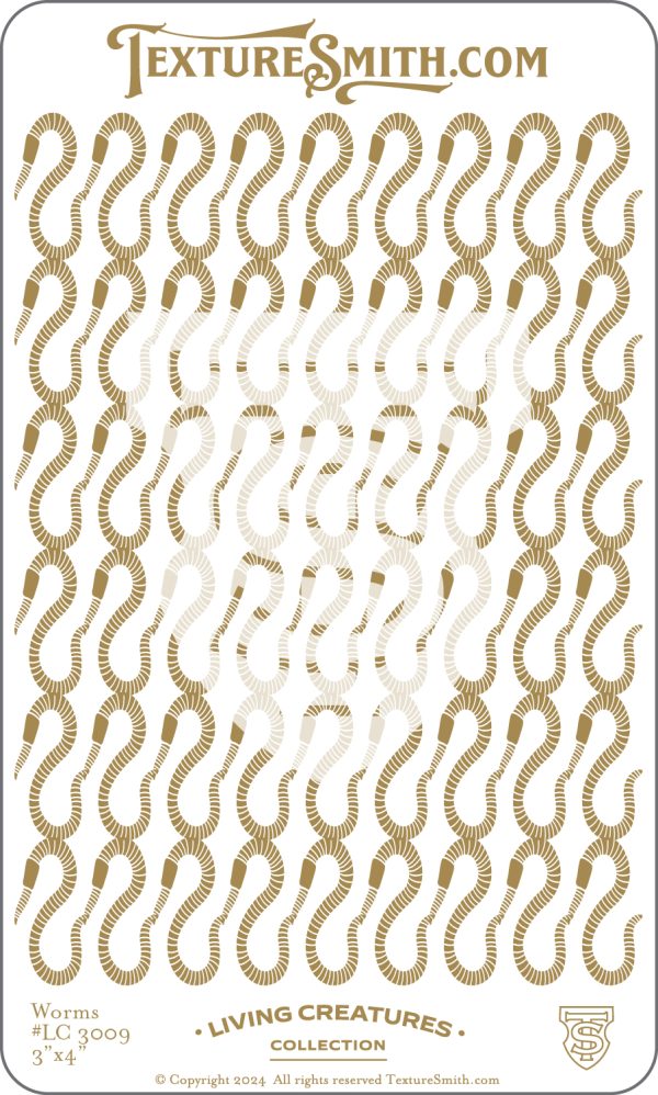 Pattern of repeating worm shapes on card.