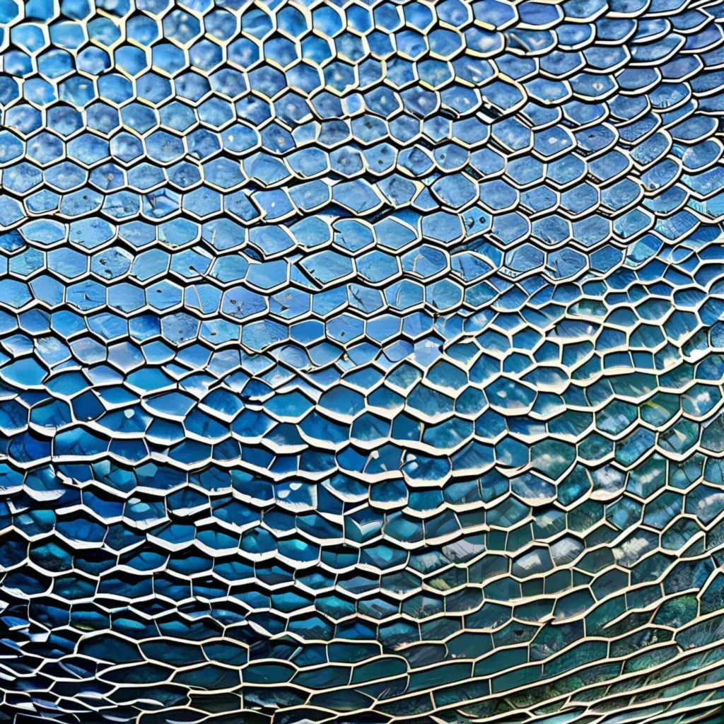 Close-up of a textured blue-green reptile scale pattern.