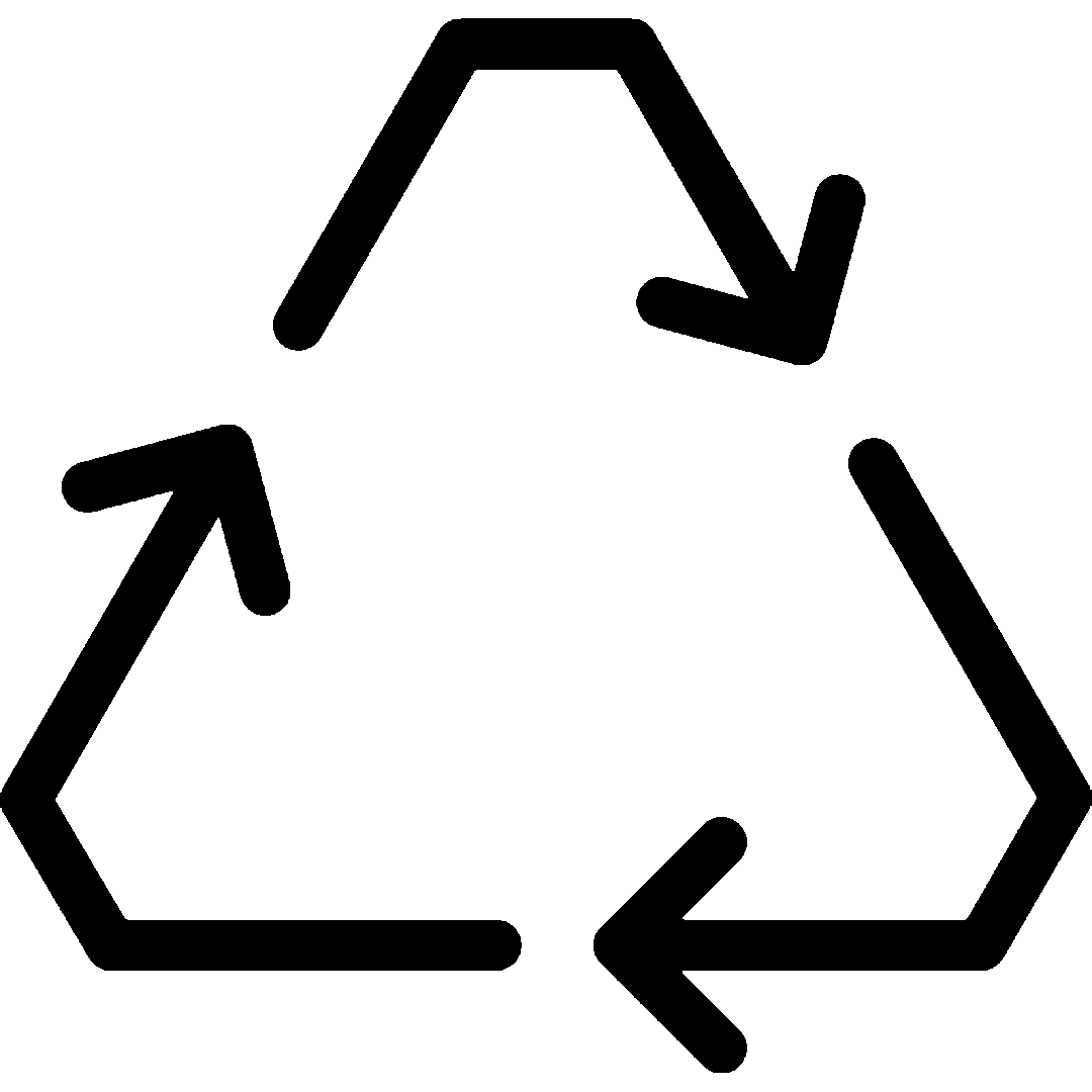 Black recycle symbol with three arrows forming a triangle.