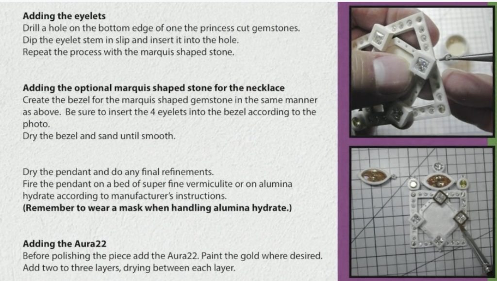 A jewelry-making guide detailing steps to create a marquis-shaped stone necklace with clear instructions and materials.
