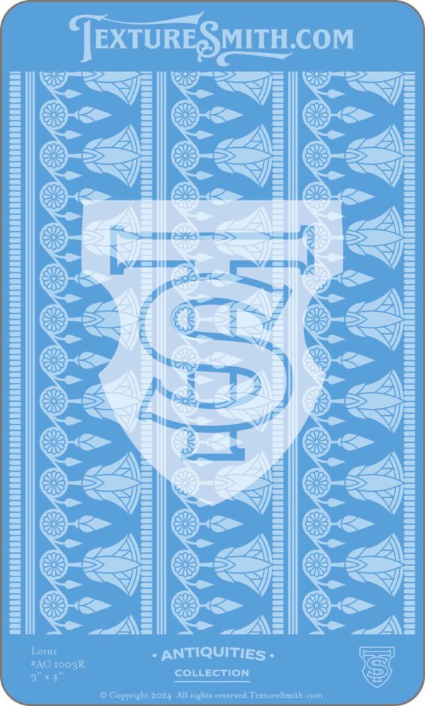 Intricate blue geometric pattern with a central T and S monogram.