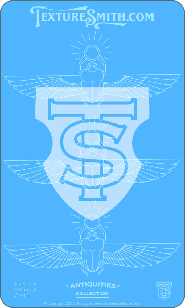 Stylized emblem with intertwined letters and winged design on blue.
