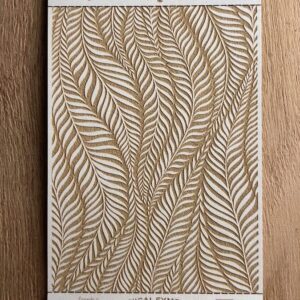 Intricate leaf pattern art with gold and white tones on textured paper.