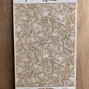 Beige and brown leaf-patterned wallpaper sample with intricate detailing.