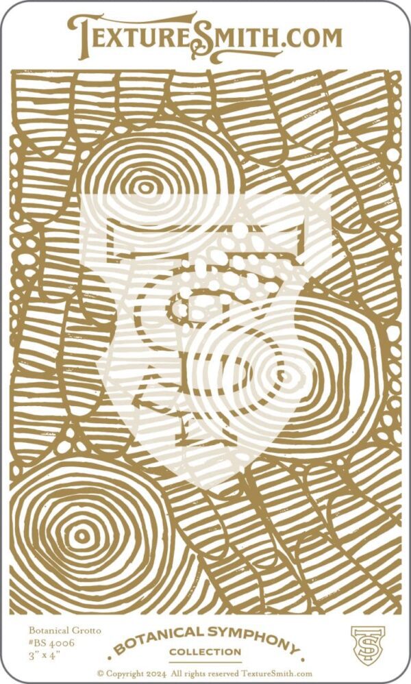 Artistic woodcut-style design featuring a stylized face and circular patterns.