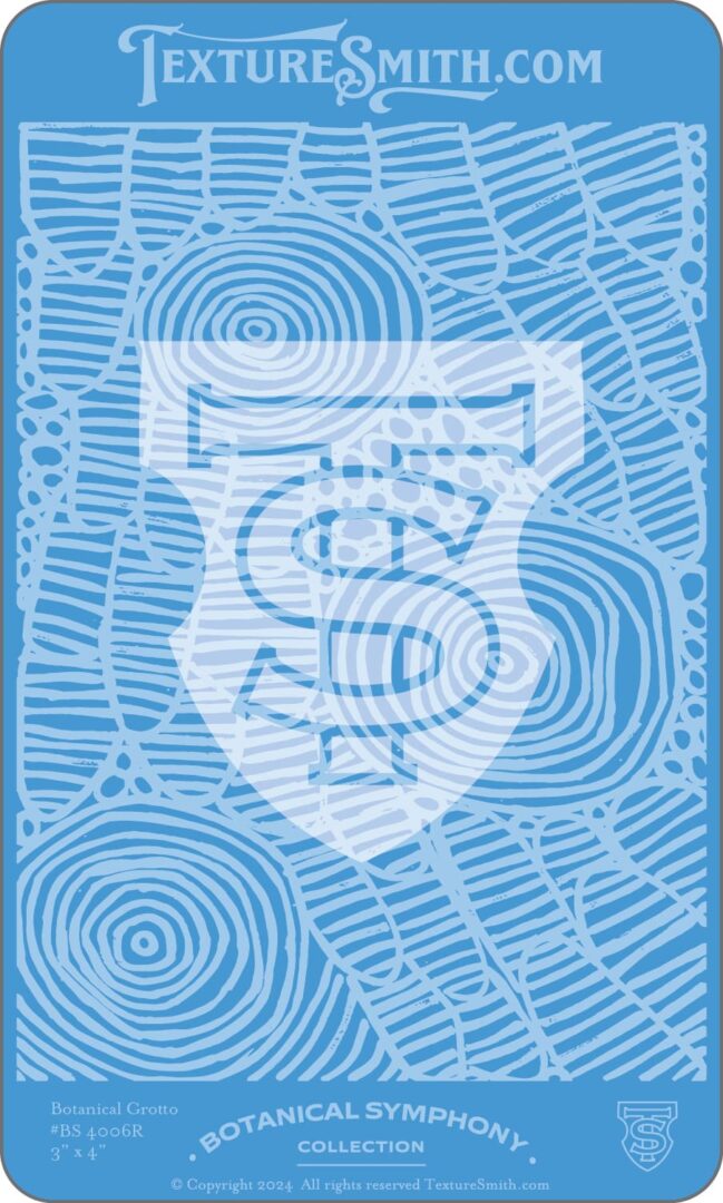 Blue abstract design with a stylized white emblem.