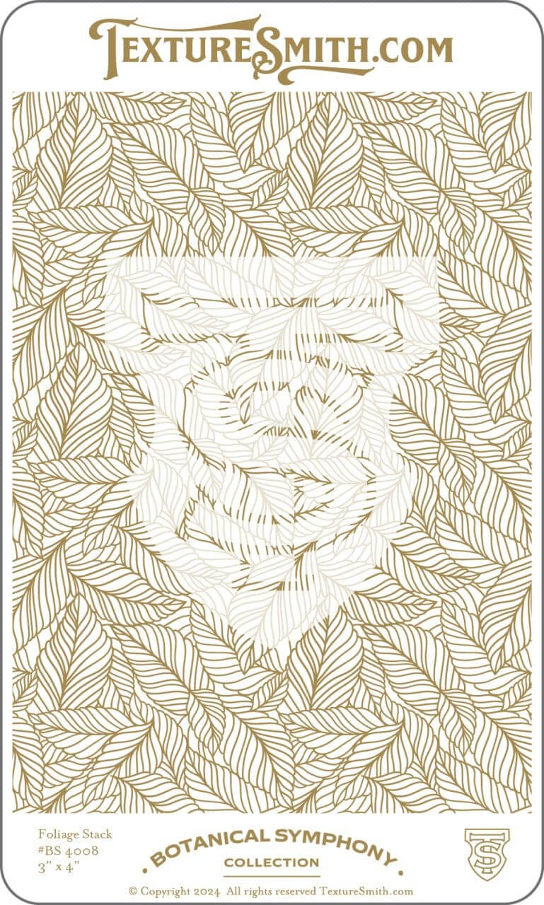 Decorative letter S with intricate leaf patterns in beige.