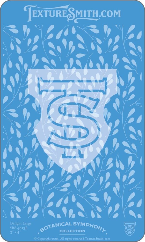 A blue and white graphic logo with the letters 'TS' and decorative leaf patterns.