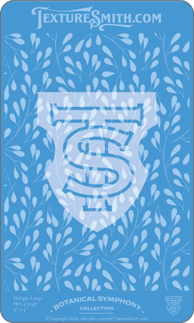 A blue and white graphic logo with the letters 'TS' and decorative leaf patterns.