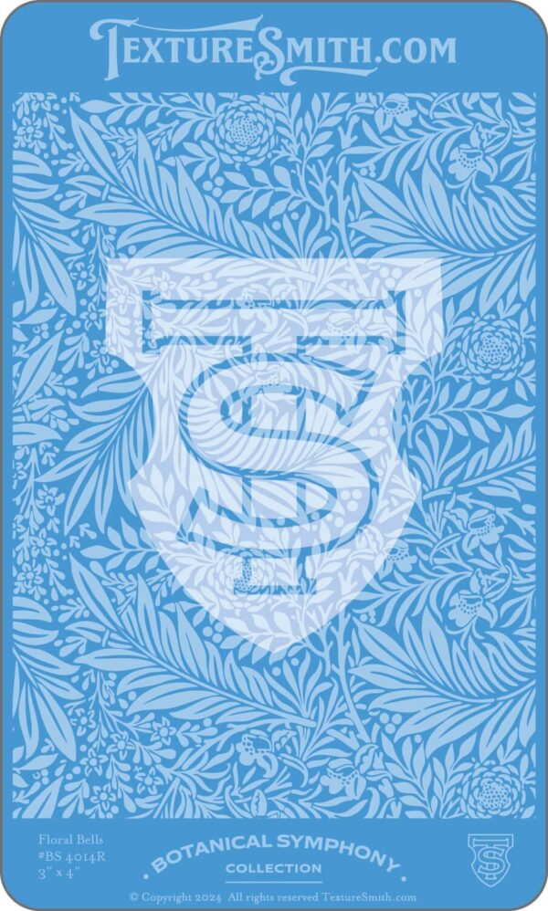 Intricate blue and white design with stylized initials TS.