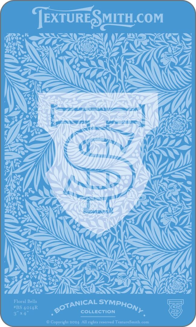 Intricate blue and white design with stylized initials TS.