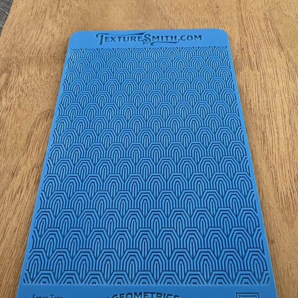 Blue textured phone case on a wooden surface.