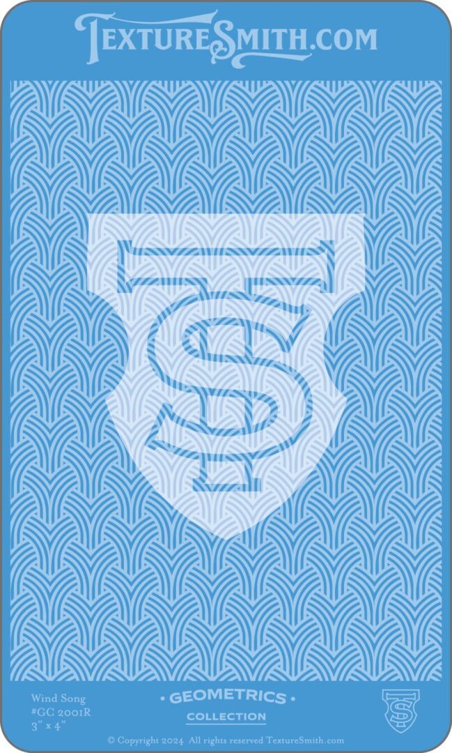 Blue and white textured emblem with stylized letters.