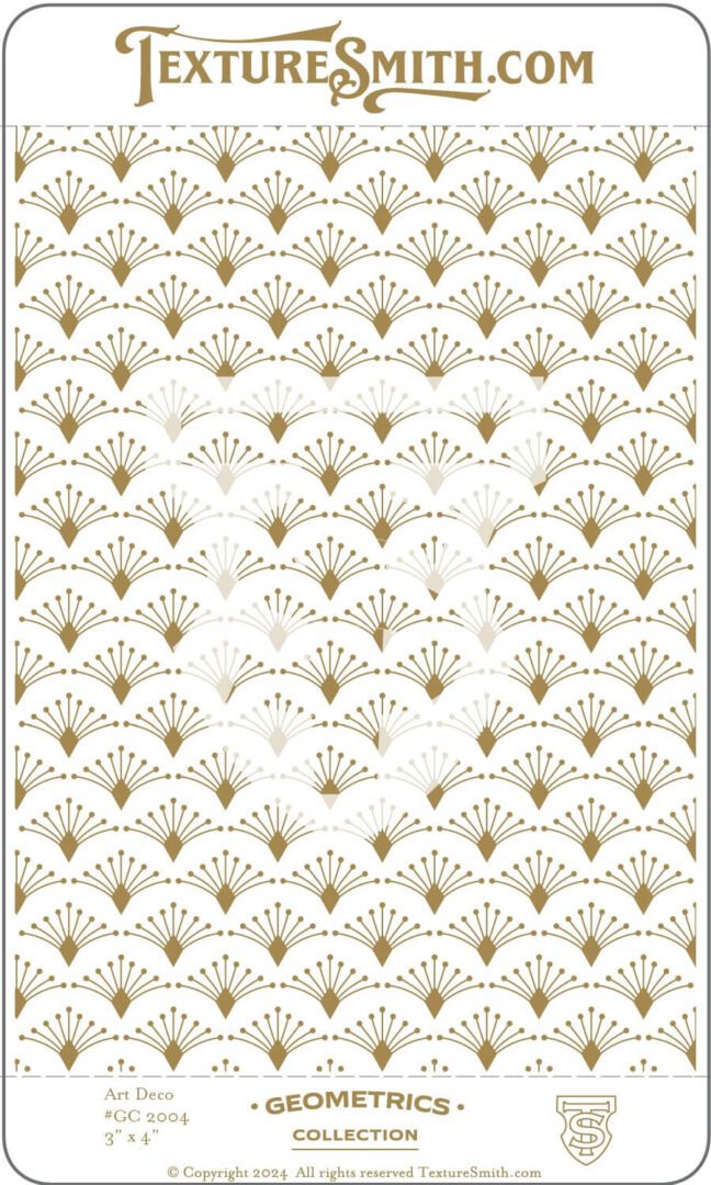 Elegant white and gold fan-patterned wallpaper with a vintage art deco style.