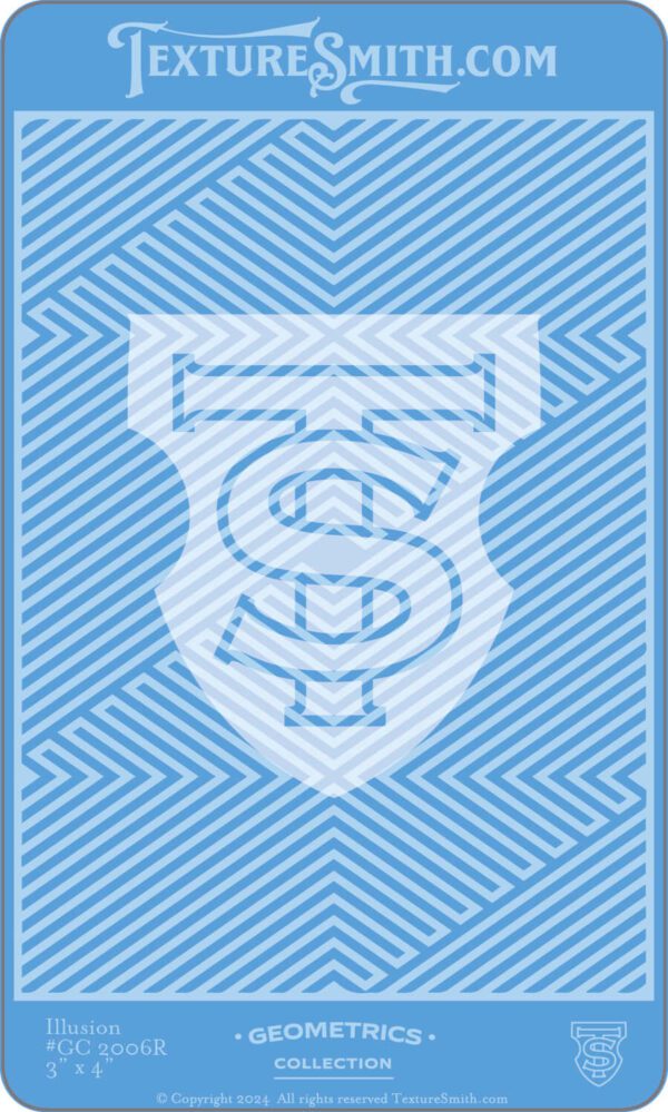 Abstract geometric pattern with intertwined letters S and T in white on a blue background.