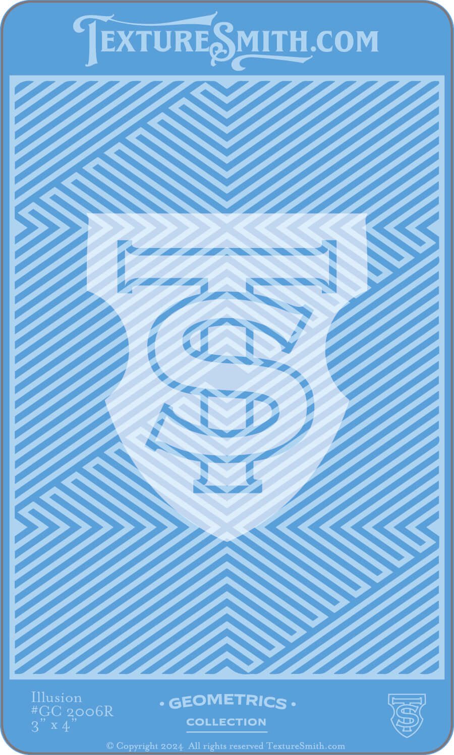 Abstract geometric pattern with intertwined letters S and T in white on a blue background.