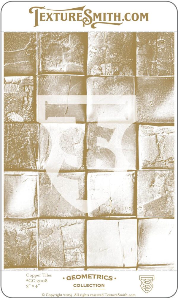 A tiled wall with a faded image of a shield and letters.