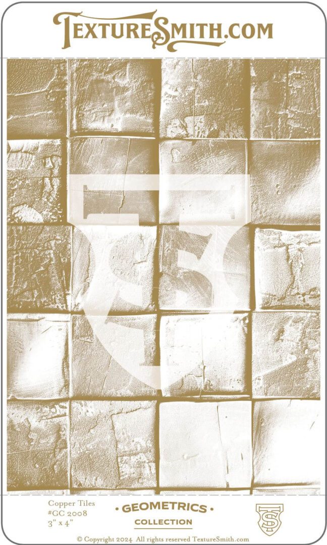 A tiled wall with a faded image of a shield and letters.