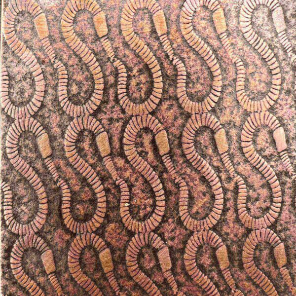 Intricate pattern of curled, snake-like shapes in earthy tones.