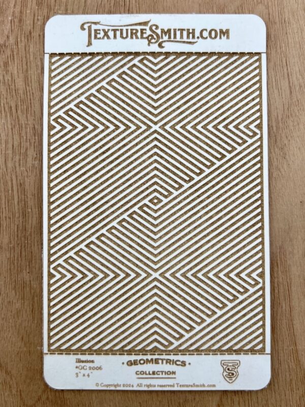 Geometric patterned rug with diagonal lines and maze-like design.