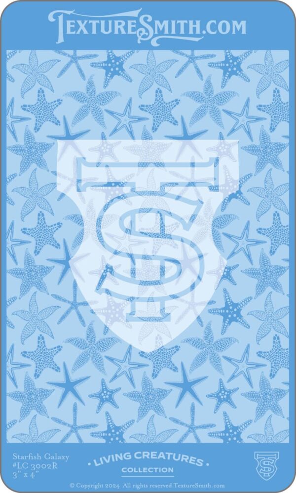 Stylized shield with interlocking letters 'T' and 'S' on a blue star-patterned background.