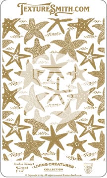 Pattern of various starfish in beige and brown tones on a white background.