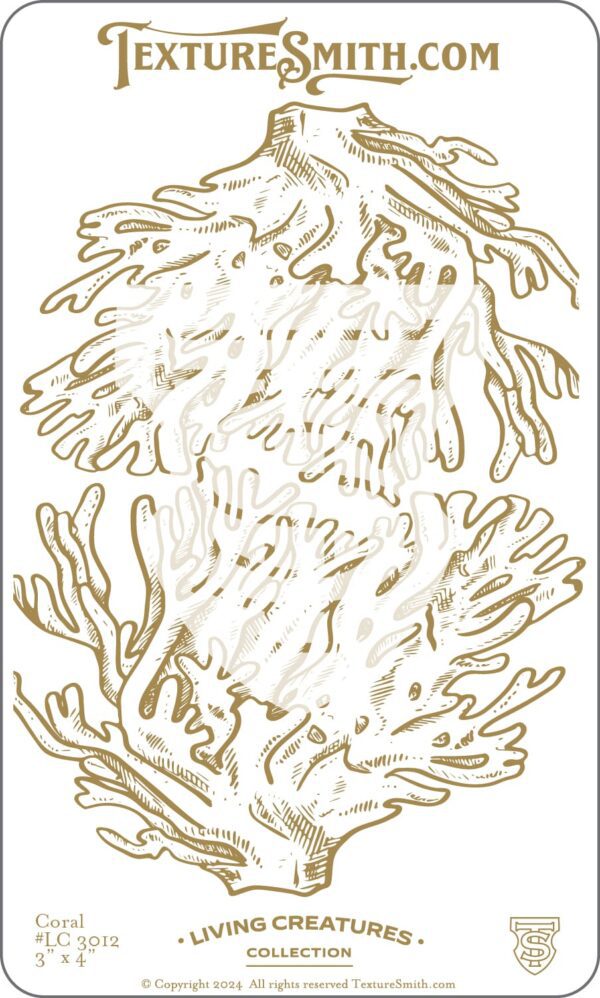 Intricate beige coral-like patterns on a white background.