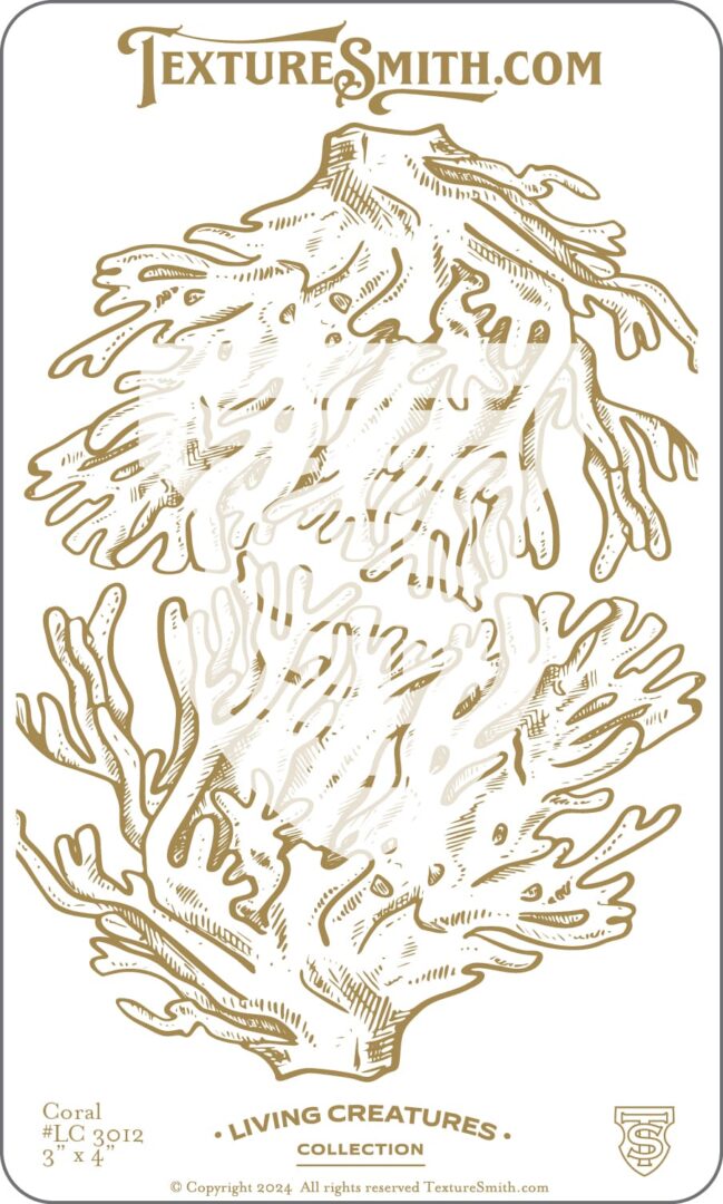 Intricate beige coral-like patterns on a white background.