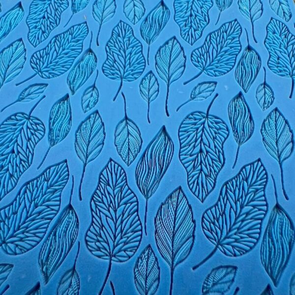 Blue-toned artistic leaf pattern with intricate vein details.