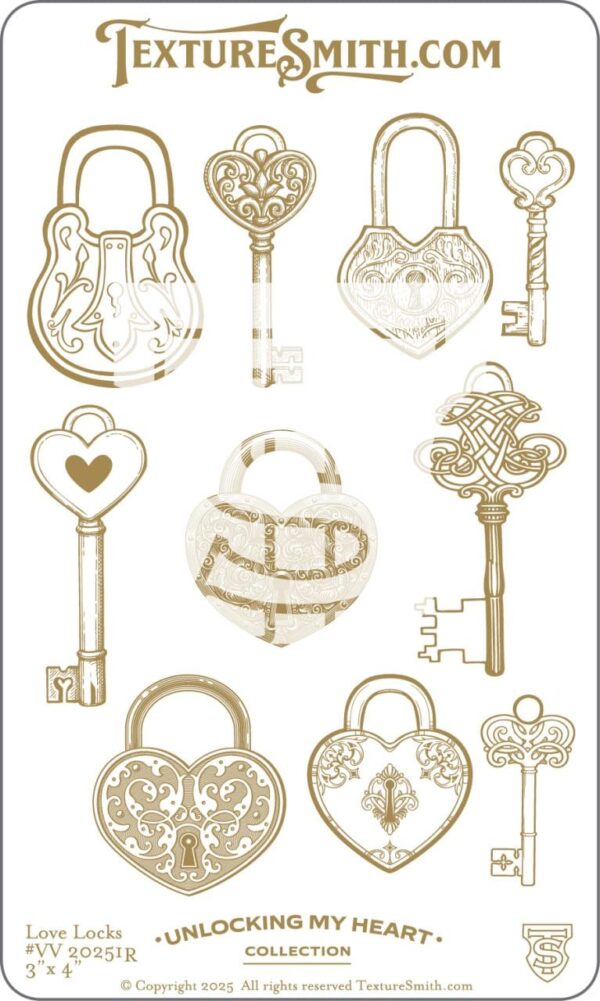 Vintage gold keys and padlocks with intricate designs on a white background.