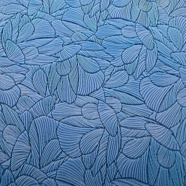 Blue floral pattern with intricate leaf and petal designs.