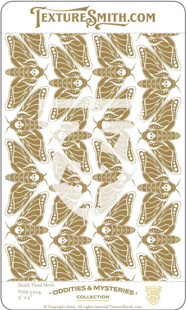 Pattern of golden moths and butterflies on a white background.