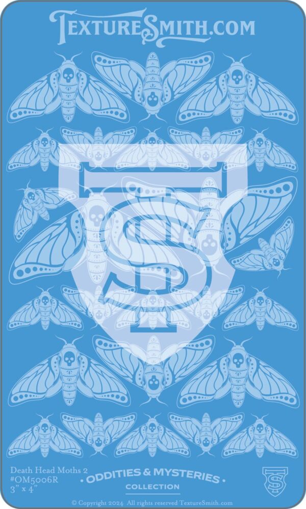 Blue graphic with moths surrounding a shield emblem featuring an 'S'.