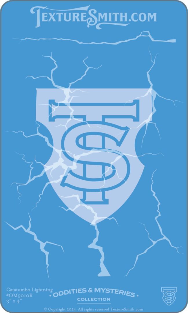Blue shield emblem with interlocking letters and lightning background.