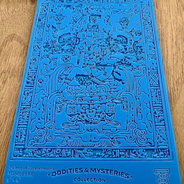 Blue yoga mat with detailed black illustrations and text.