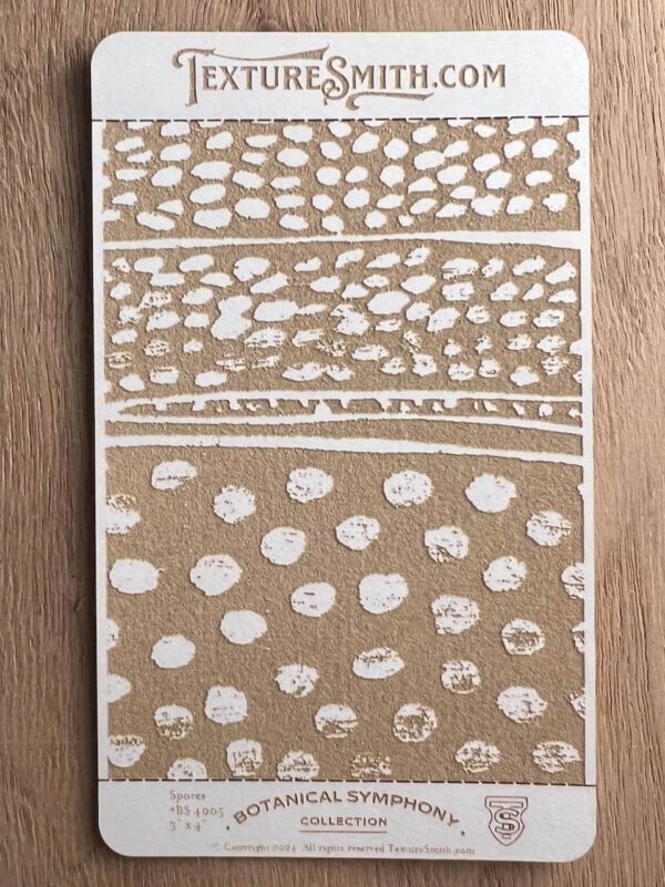 Abstract painting with white dots and lines on a brown background.