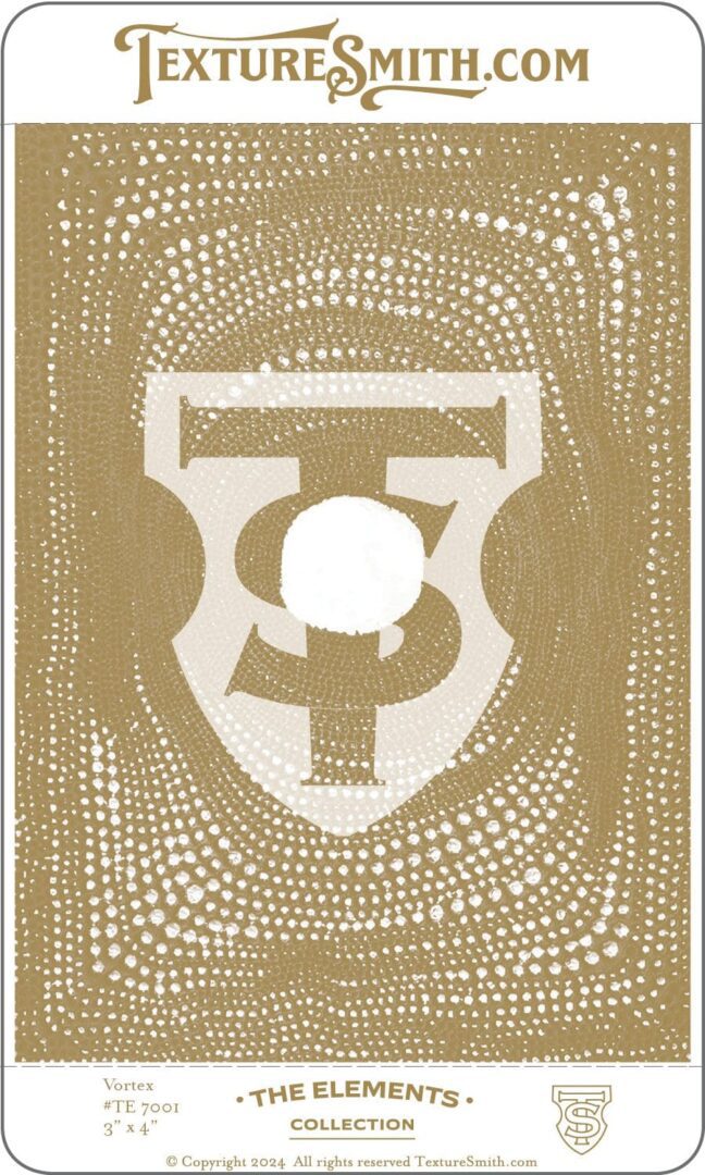 Abstract artwork featuring layered shapes and dotted patterns in earthy tones.